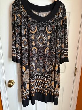 Vintage Tiana B. Black and Gold Medallion Swing Dress
